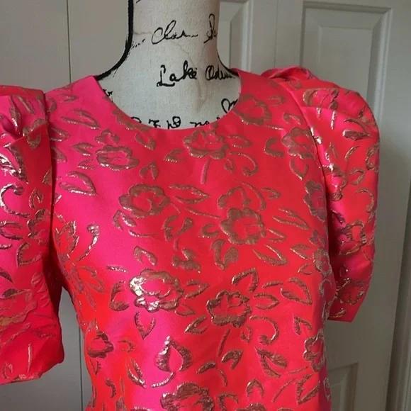 Lilly Pulitzer Pink Gold Puff Floral Brocade Embellished Blouse - Picture 6 of 7